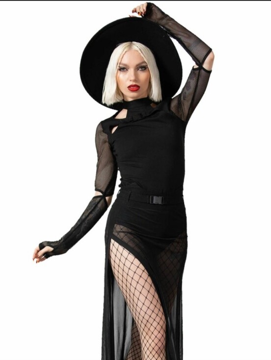 Killstar Tops - Killstar Lazer Beams Fishnet Sleeve Top
